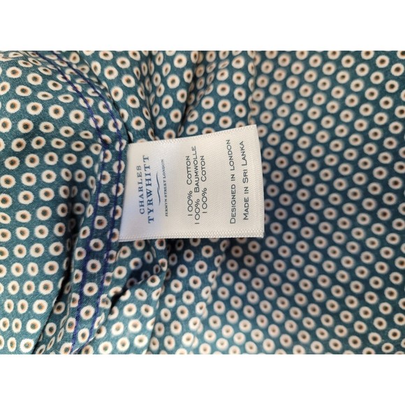 Charles Tyrwhitt Mens XLarge Weekend Extra Slim Button Up Green Eye Dot - Picture 6 of 10